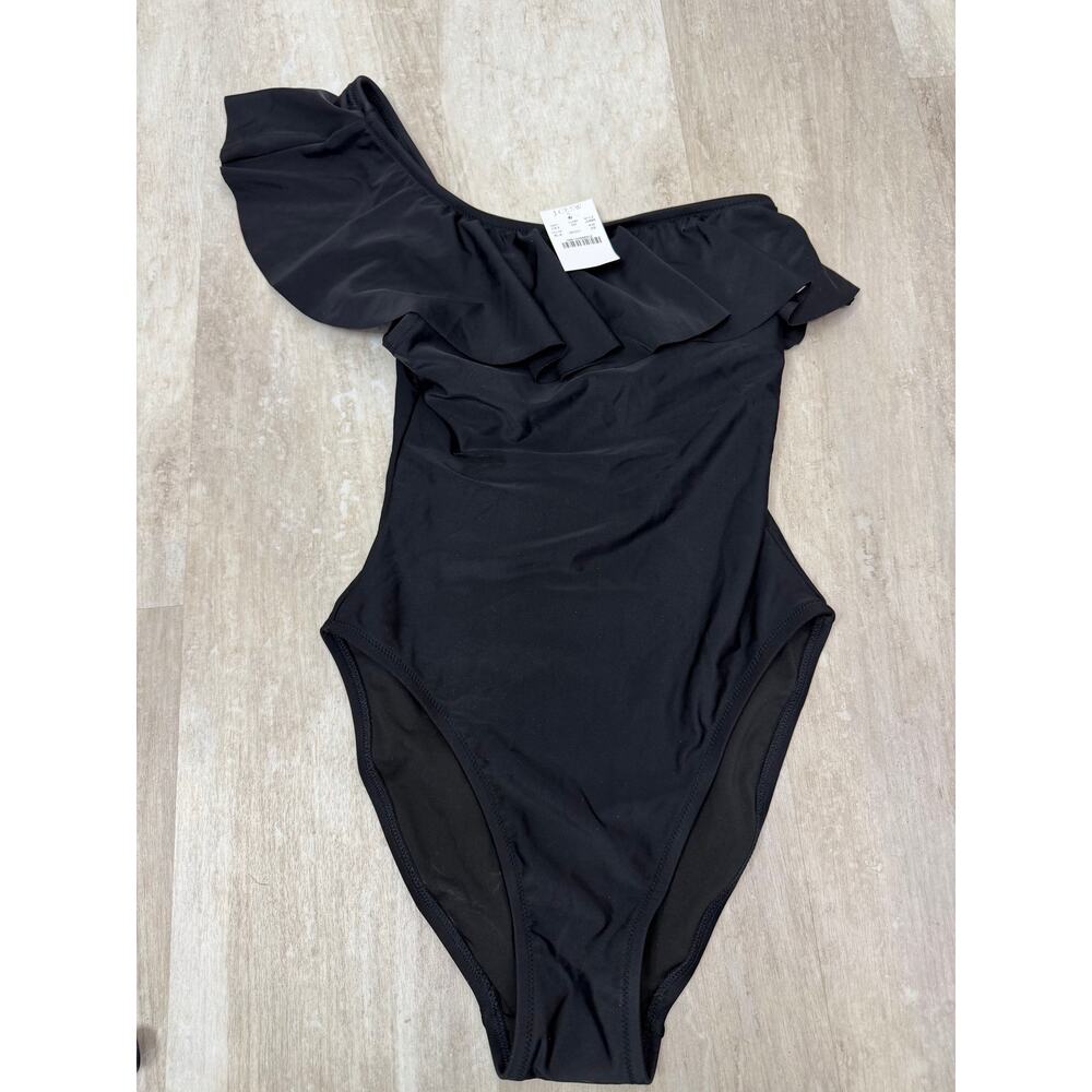 NEW J.Crew Factory Ruffle one-shoulder one-piece swimsuit Black Size XS #J0585 - Picture 2 of 7